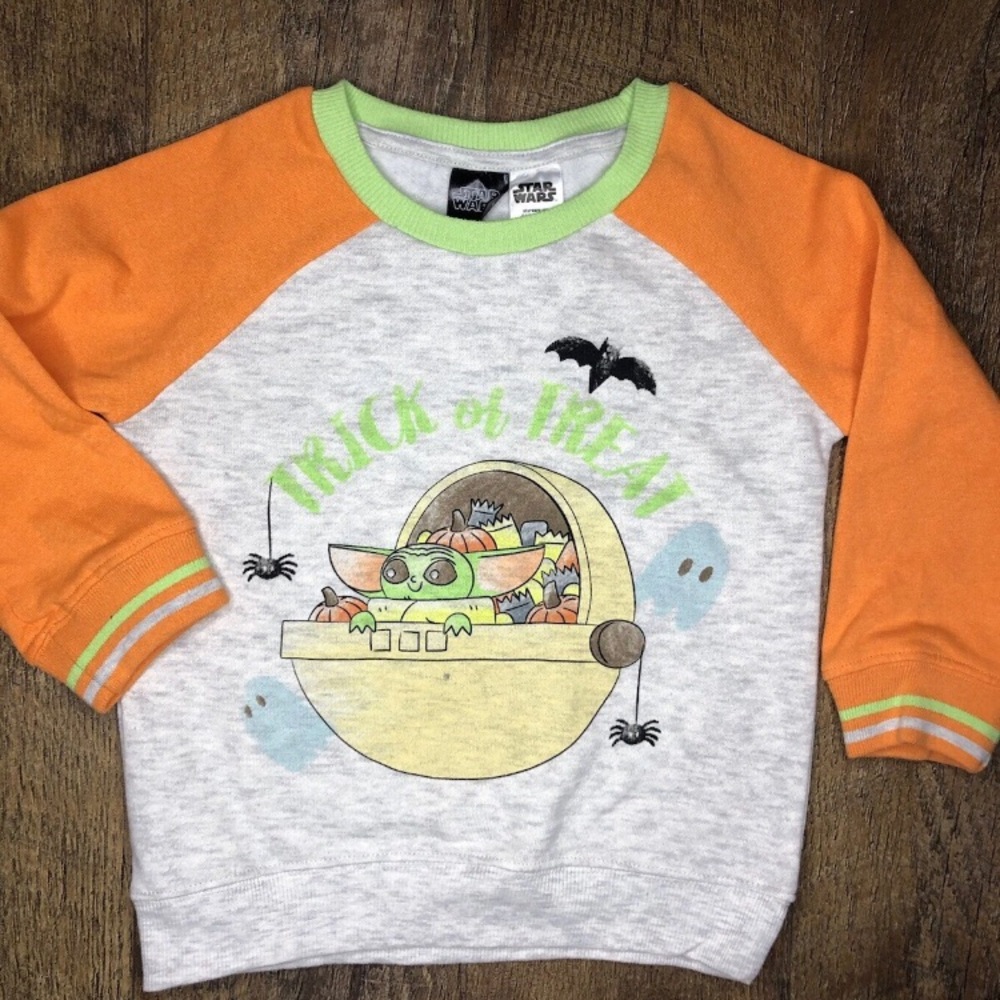 Toddler Unisex Star Wars Halloween Fall Baby Grogu Sweatshirt Gray and Orange 3T